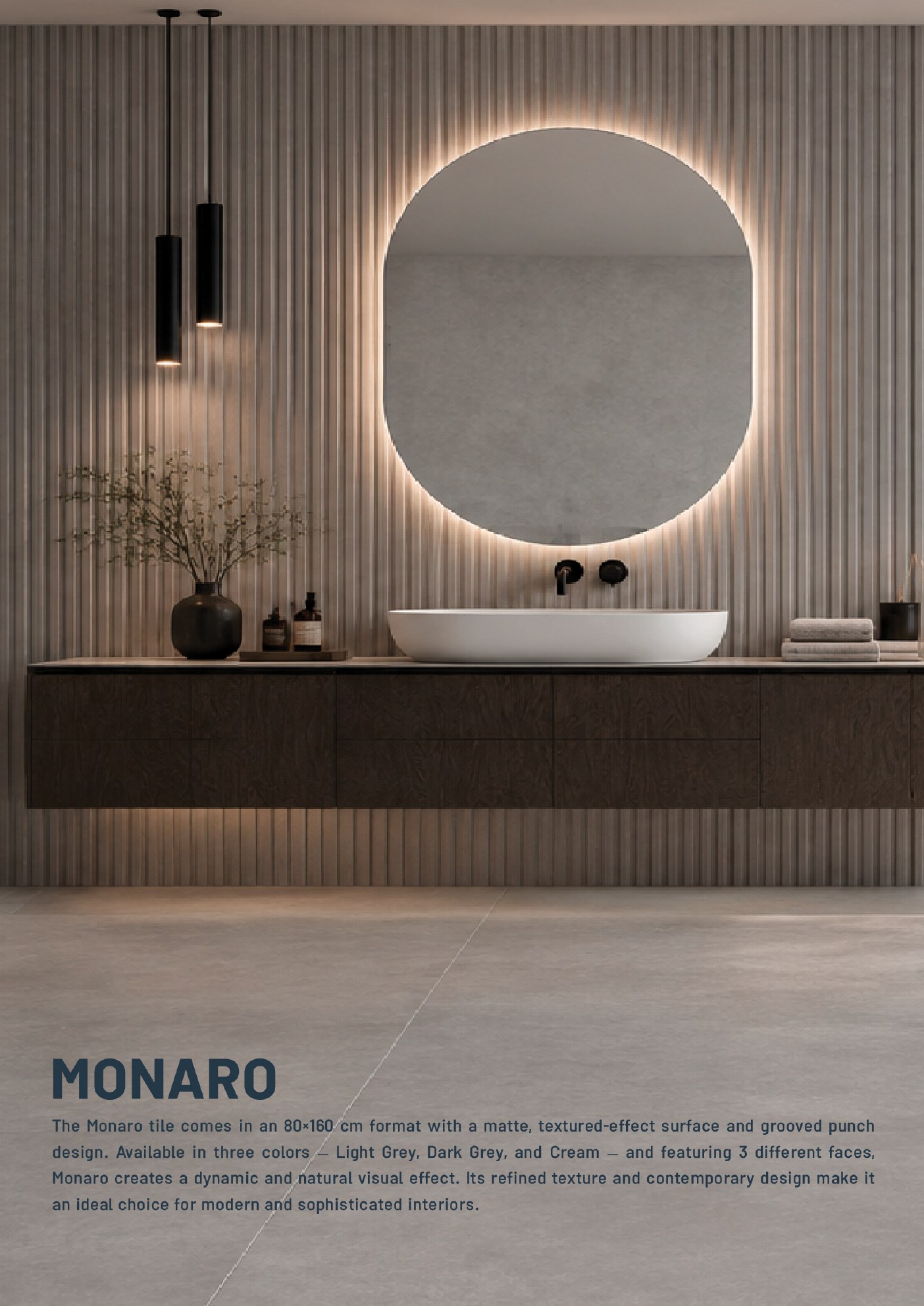 Monaro grooved wall tiles in a bathroom