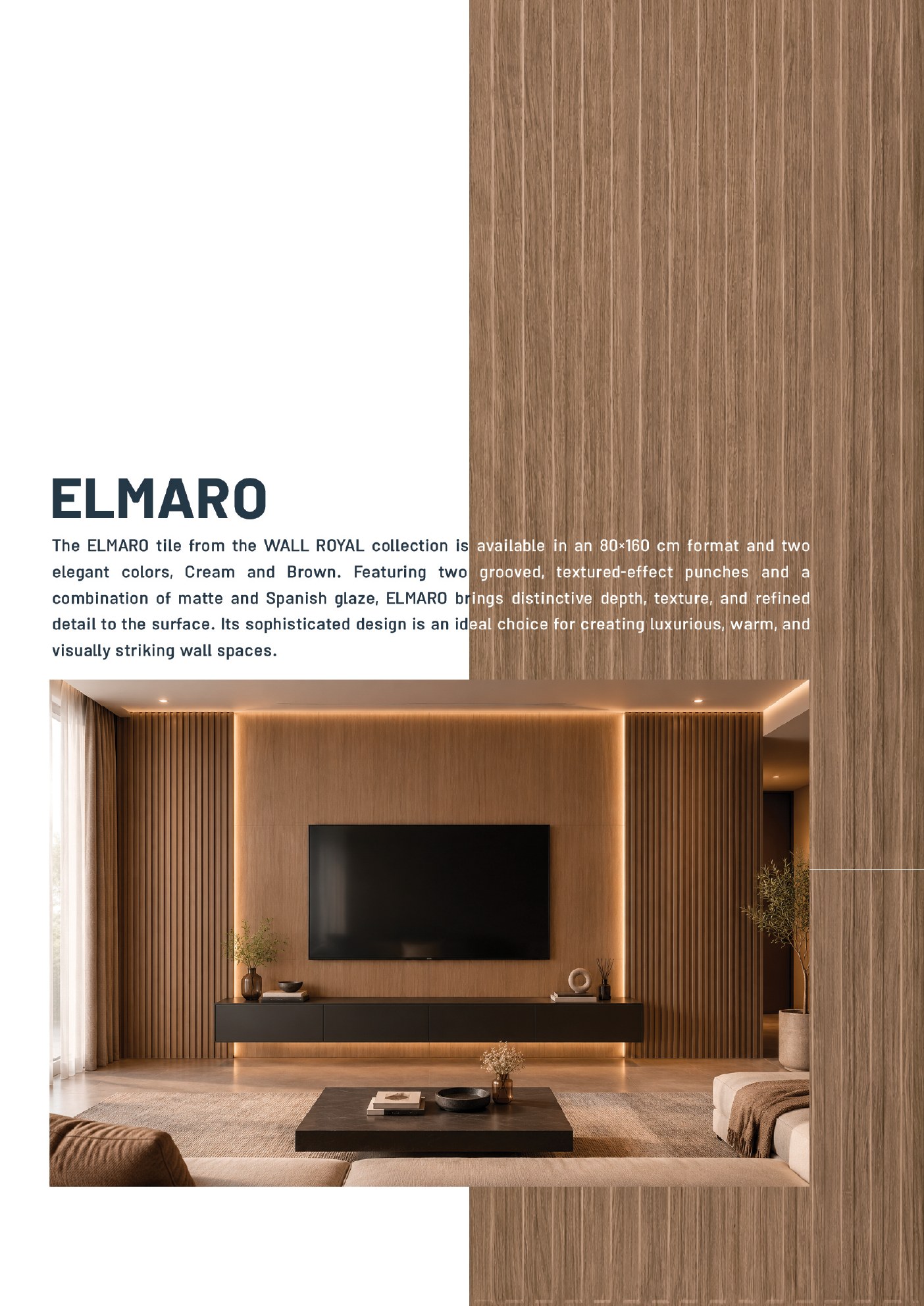 Elmaro wood-effect wall tiles in a living room