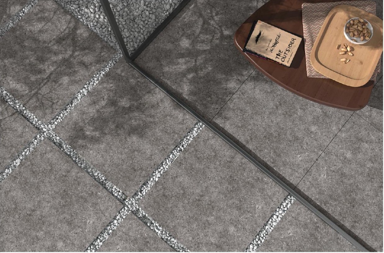 Close-up of Ariel 60x60 cm matt paving with gravel joints