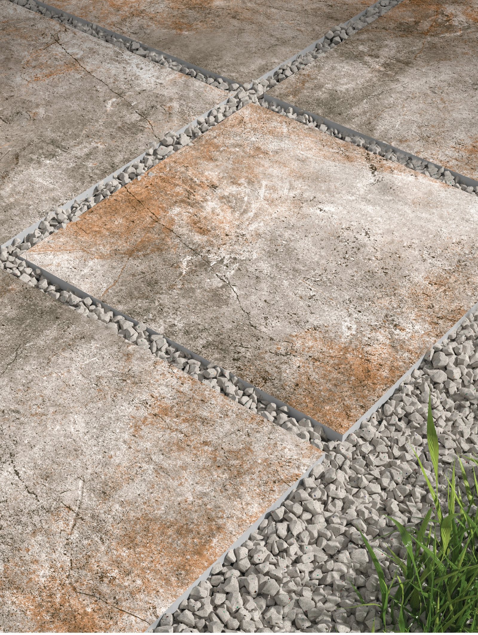 Adak 60x60 cm pavers laid on gravel in a garden path
