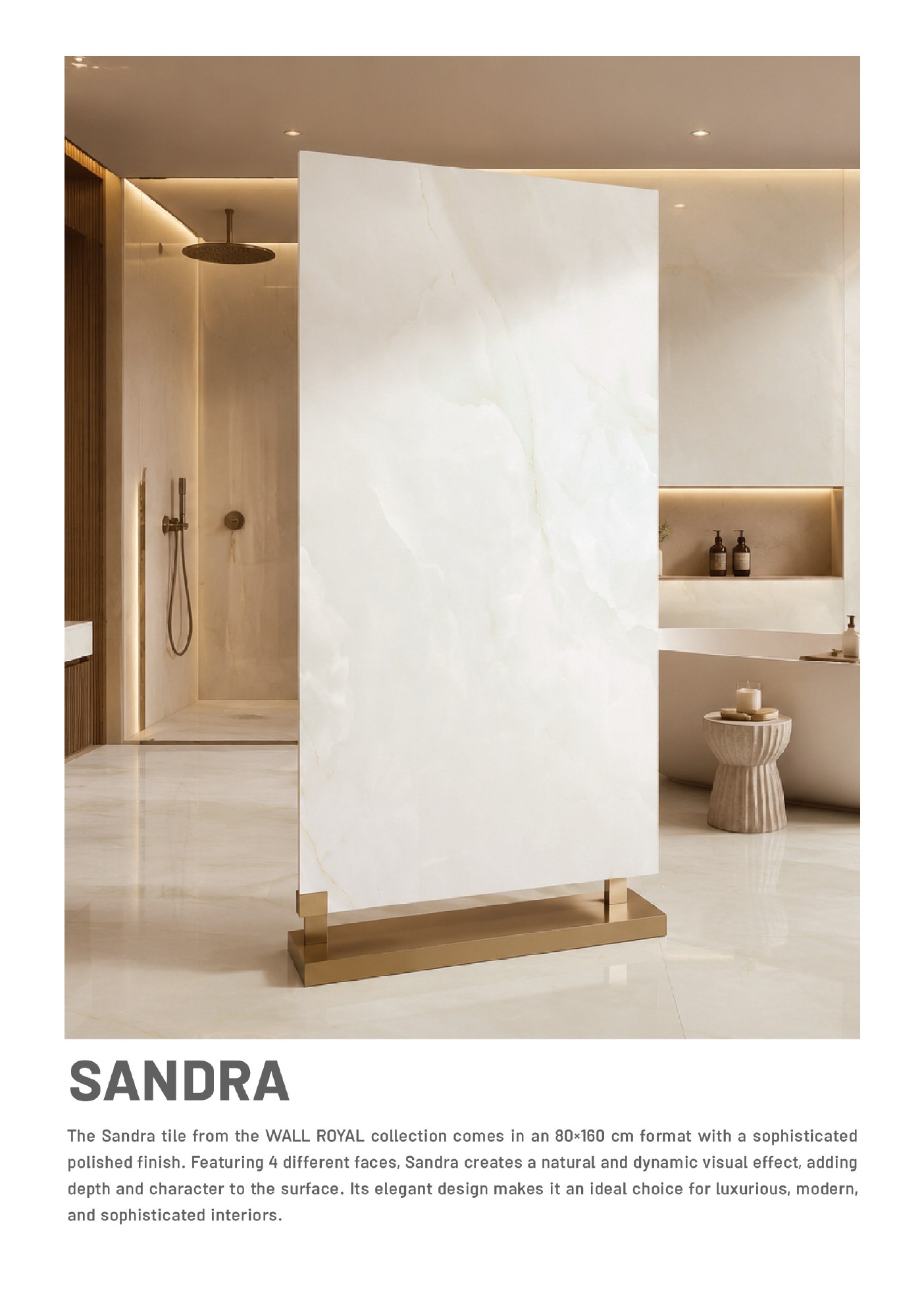 Sandra polished marble-effect wall in an interior