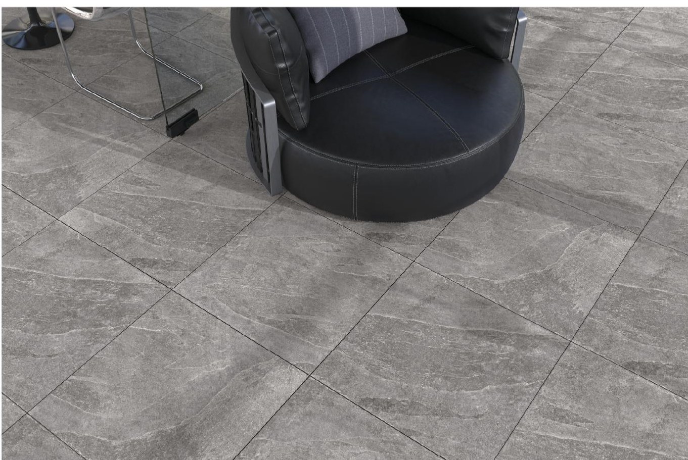 Limak 60x60 cm paving on a terrace with a black lounge chair