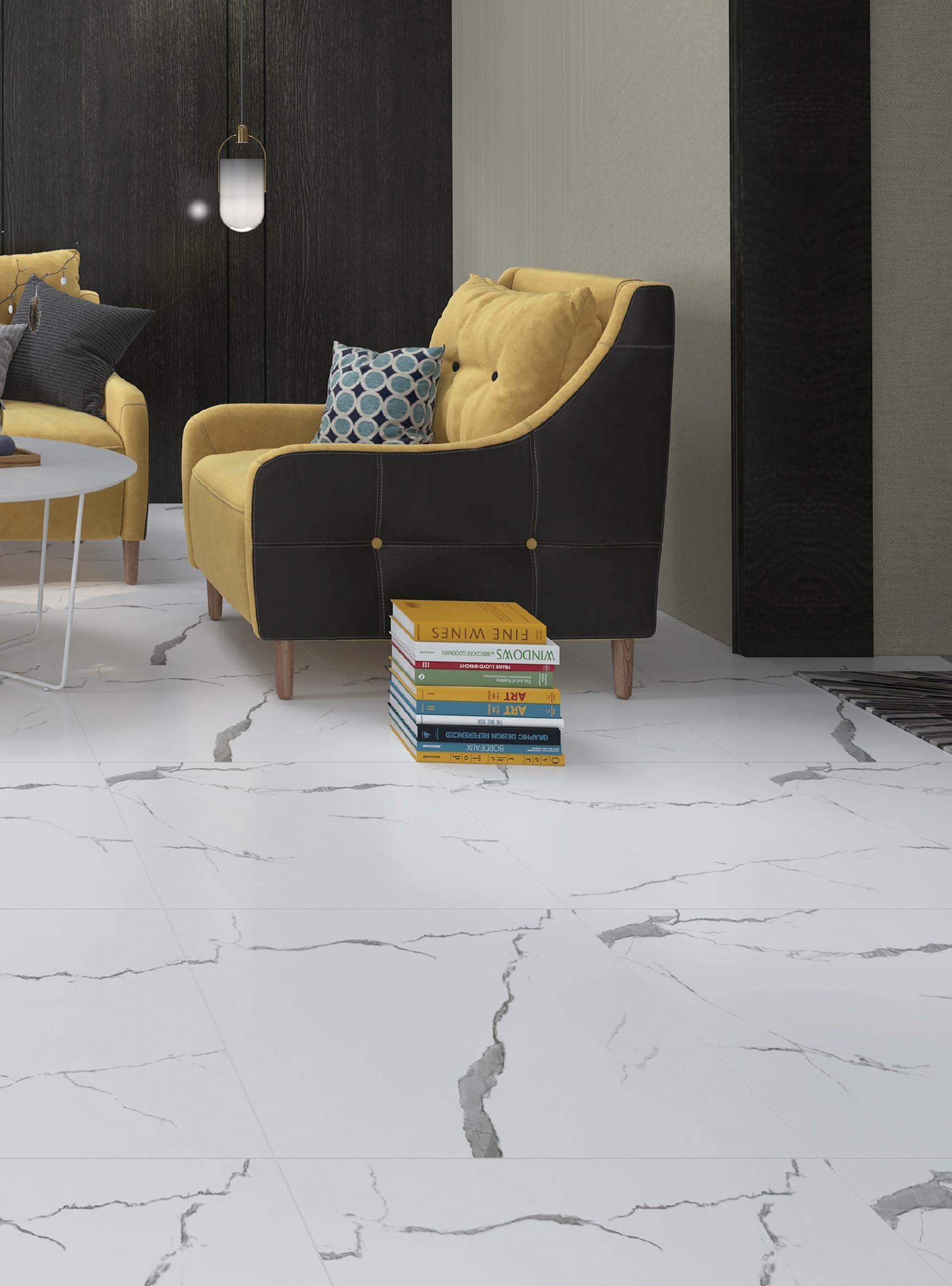 Calacatta 60x60 cm floor tiles installed