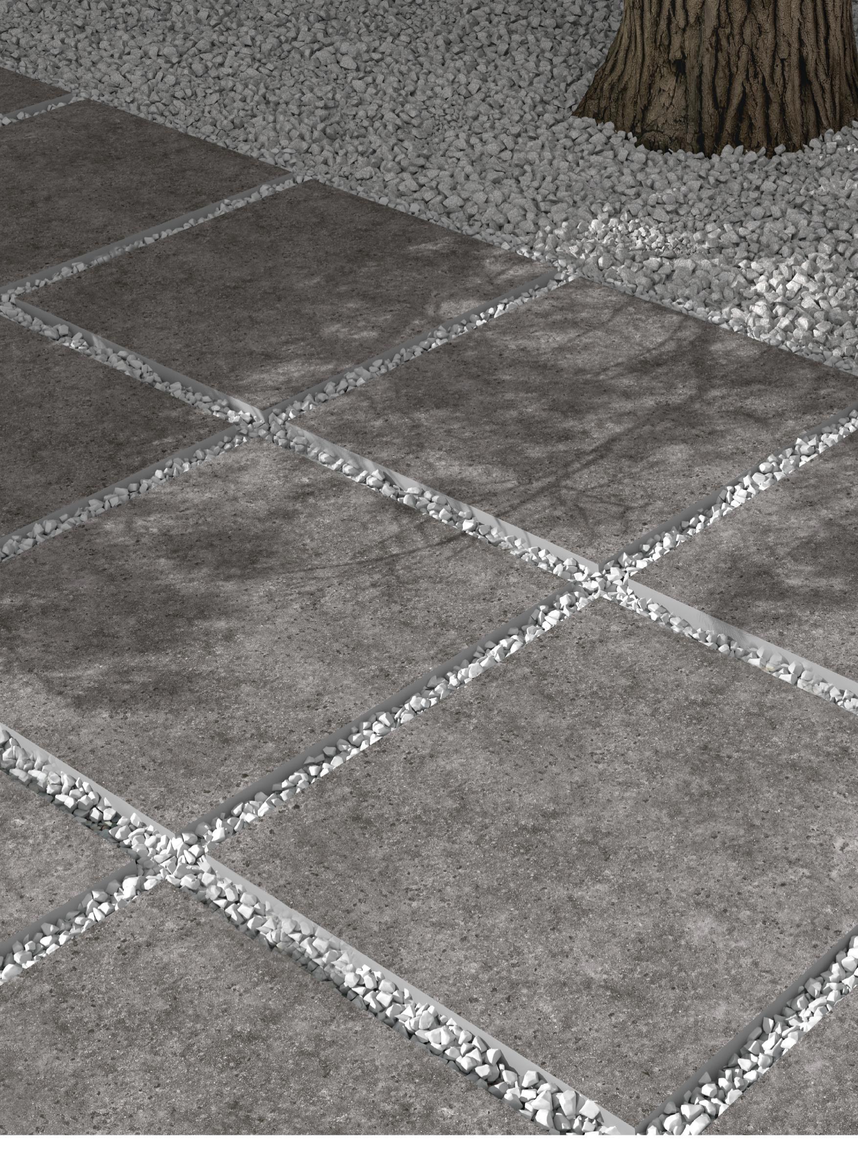 Ariel 60x60 cm 20 mm pavers laid on gravel in a garden courtyard