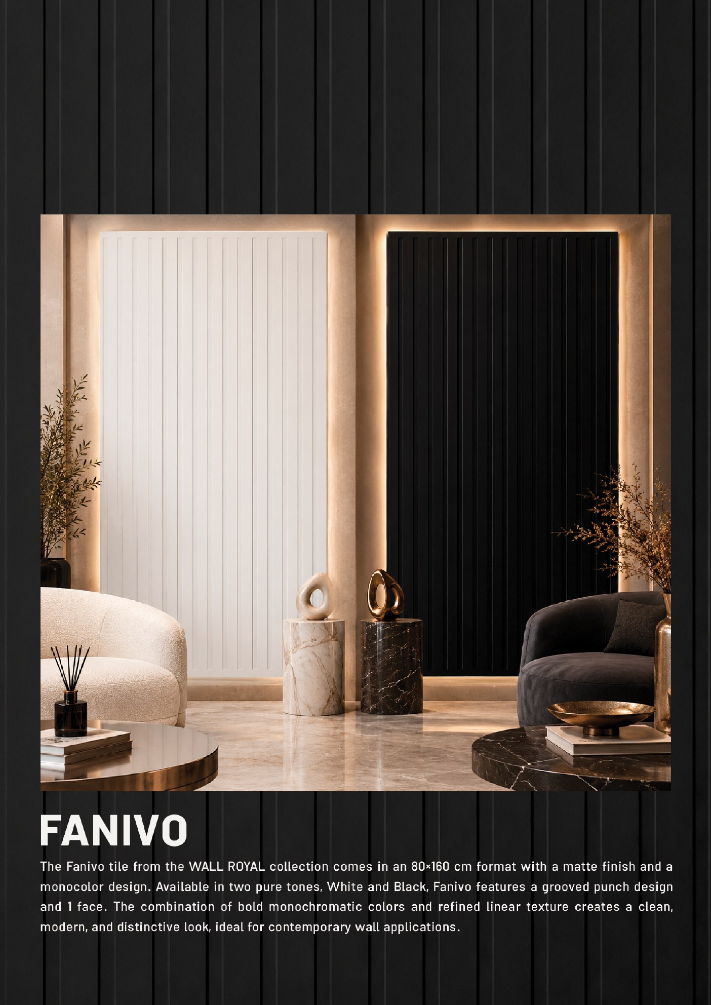 Fanivo white and black grooved wall tiles
