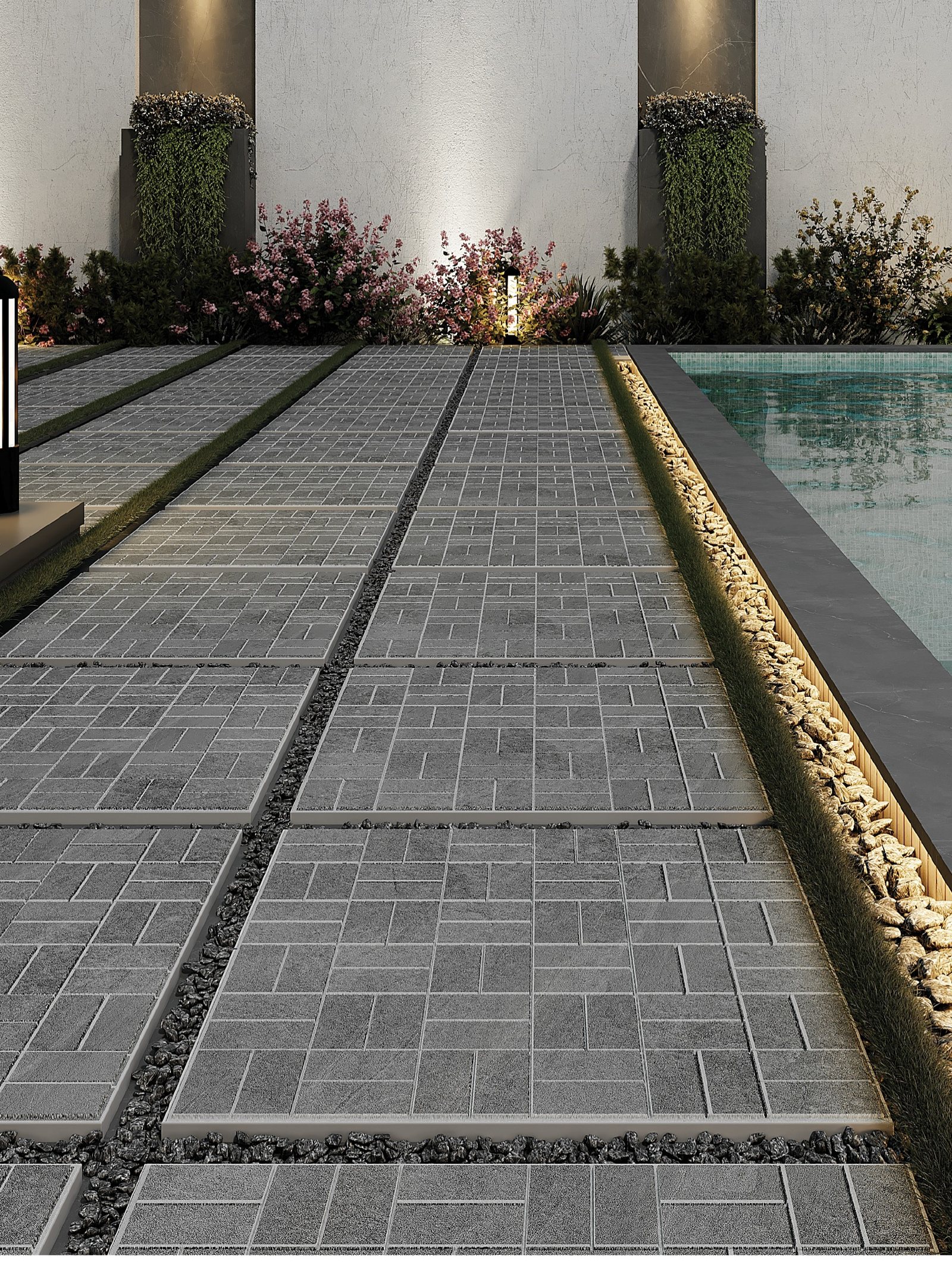 Garden 60x60 cm pavers along a swimming pool walkway
