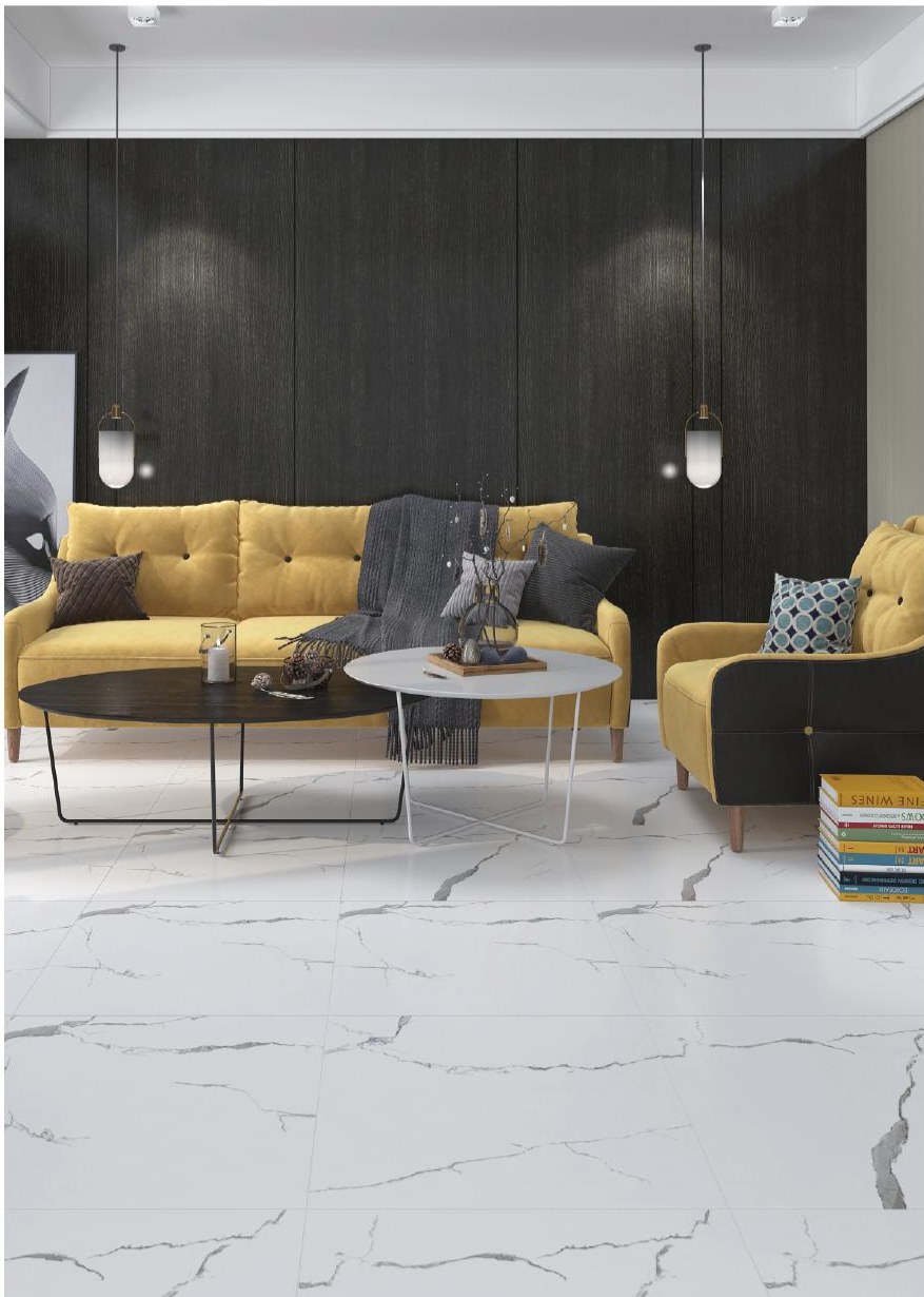 Calacatta 60x60 cm tiles in a living room