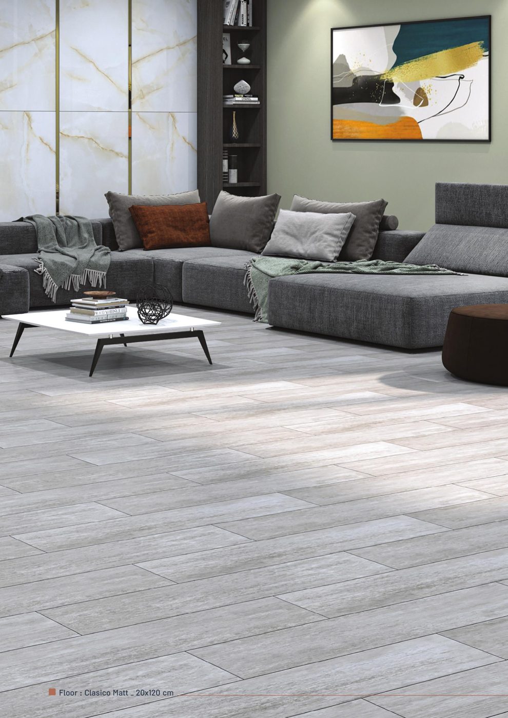 Clasico 20x120 wood-look floor tiles in a lounge